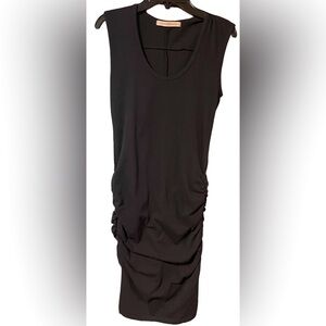 Foreign Exchange Stretchy Ruched Bodycon Black dress with Scoop neck Size Small